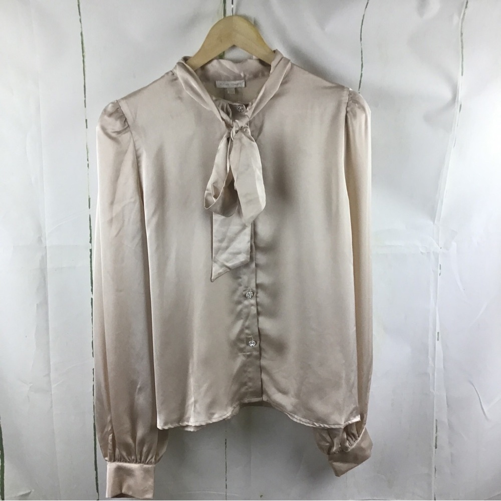 Flying Tomato Women’s Ivory“It’s Poetic”Long Sleeve Embellished Button Top Sz. L